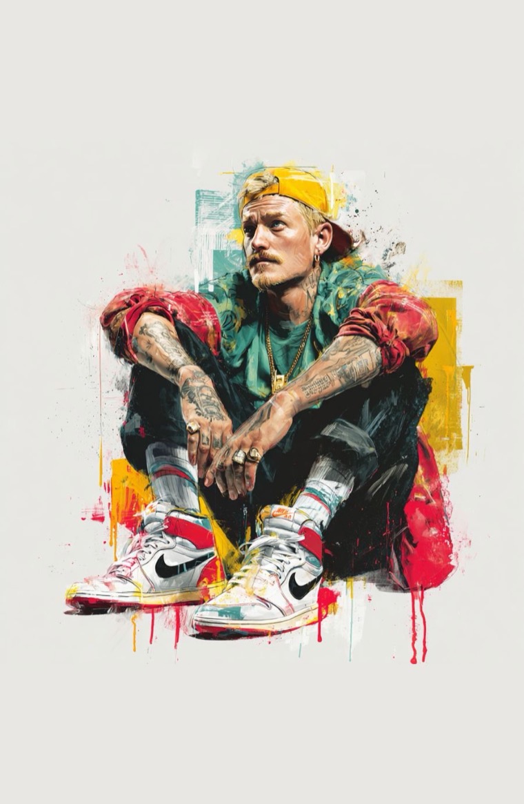 Seated Streetwear Paint Drips Jordans Yellow bg