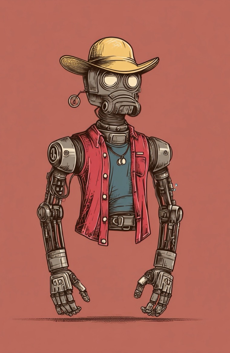 Slim Robot Cowboy Mech Mask Watercolor